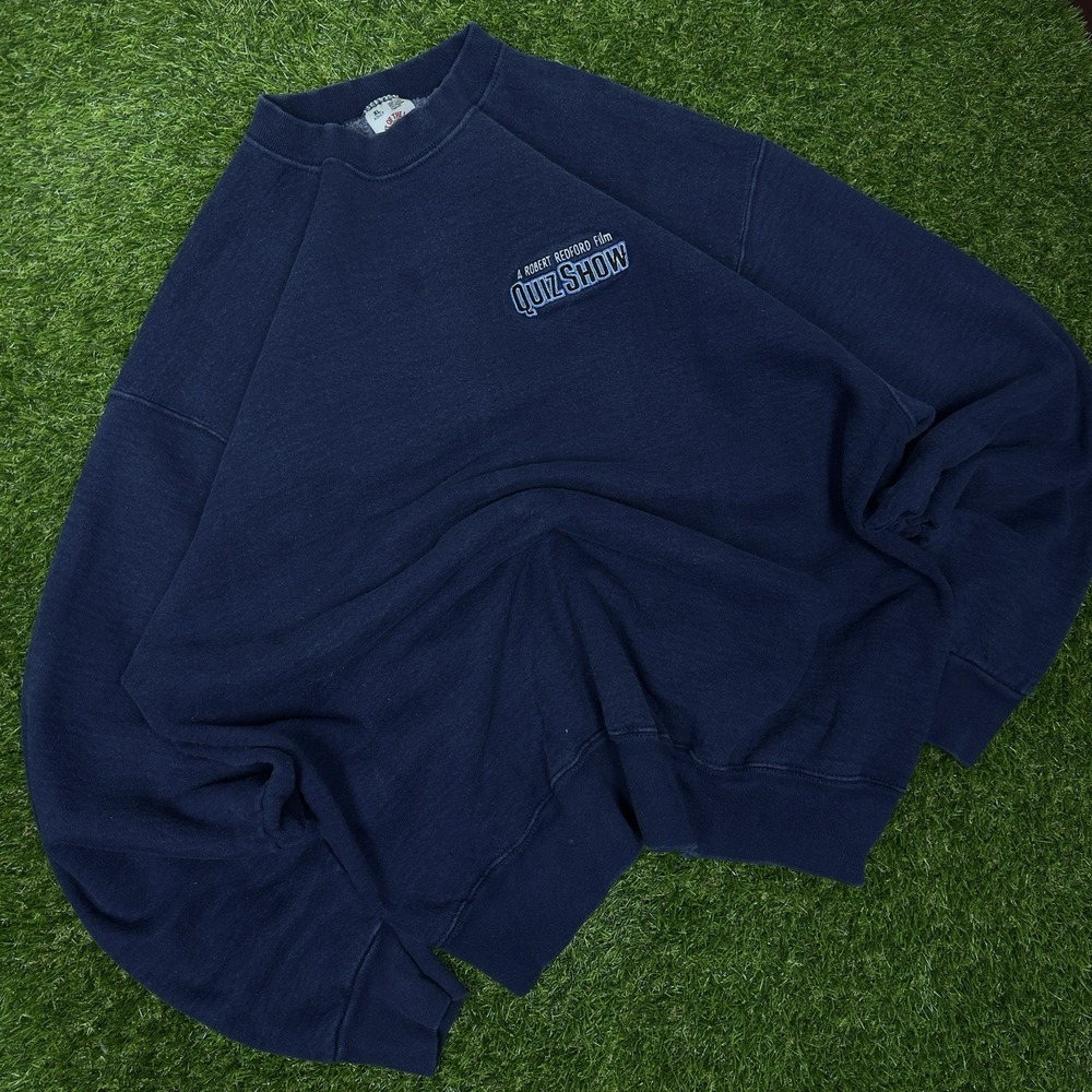 Vintage 90s Fruit of the Loom Quiz Show Movie Promo Crewneck Navy XL Made in USA